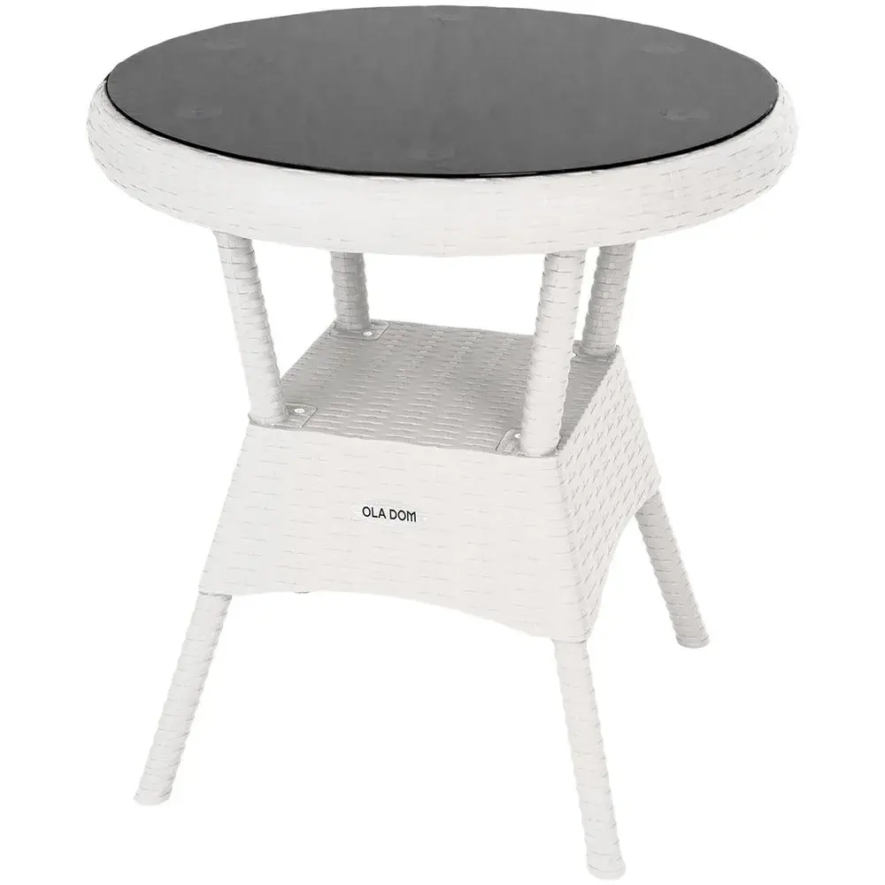Стол круглый со стеклом RATTAN Ola Dom белый 700х720мм
