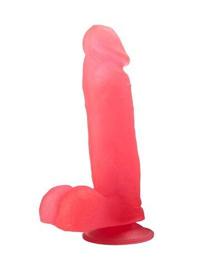Податливый розовый фаллоимитатор на присоске - 19 см. (Цвет: розовый)