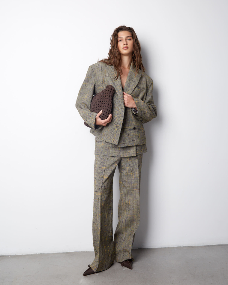 Брюки из шелка и вискозы Боттега Венета желтый/синий