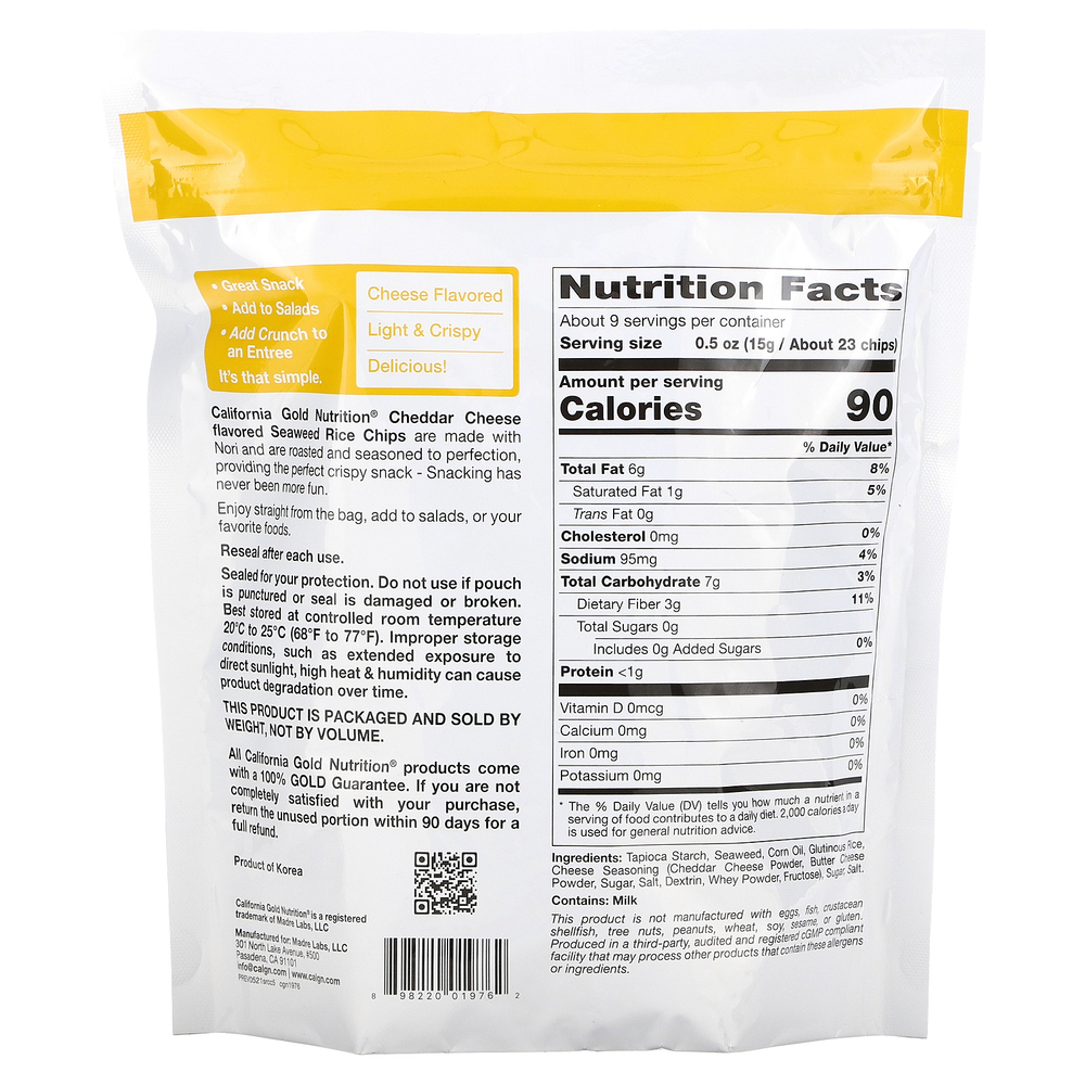 California Gold Nutrition, рисовые чипсы с водорослями, со вкусом сыра, 142 г (5 унций)