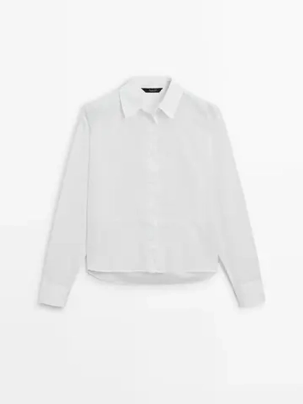 Massimo Dutti Укороченная рубашка из поплина, белый
