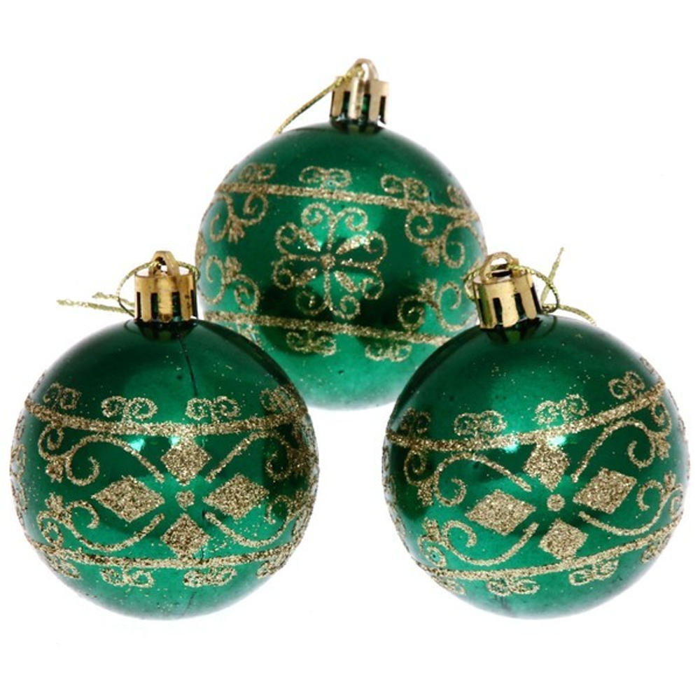 Новогодние шары 6 см (набор 3 шт) «Ажур», зеленый/золото