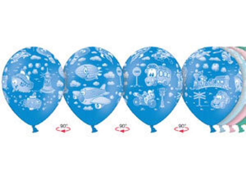 Шар (14"/36 см) Шелкография пастель Транспорт 25 шт.