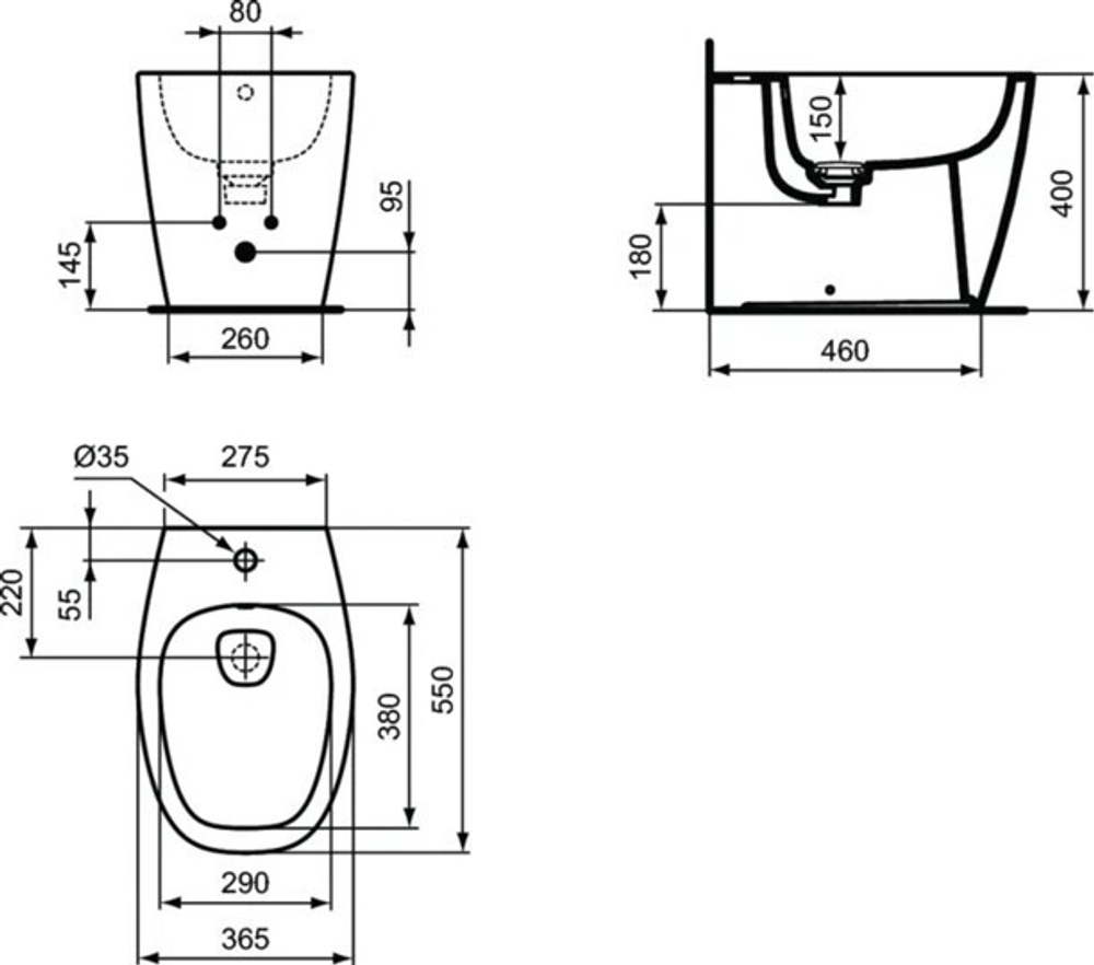 Напольное пристенное биде Ideal Standard DEA T509901