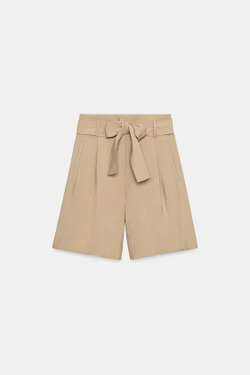 ZARA ШОРТЫ С ПОЯСОМ-БАНТОМ, МЯГКИЙ КАШТАНОВЫЙ