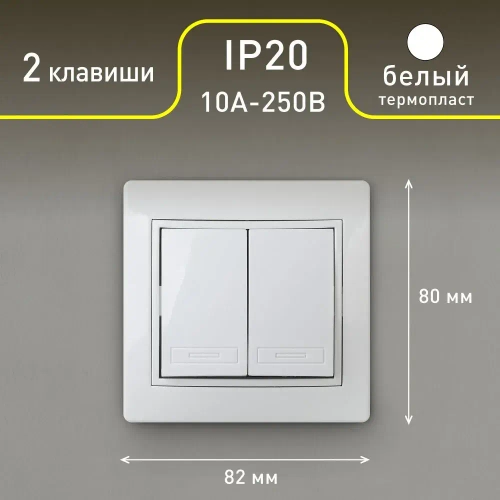 Выключатель Intro Plano 1-104-01 двухклавишный 10А-250В IP20 СУ белый