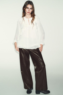 ZARA БЛУЗА СО СКЛАДКАМИ И ВОЛАНАМИ, ЭКРЮ