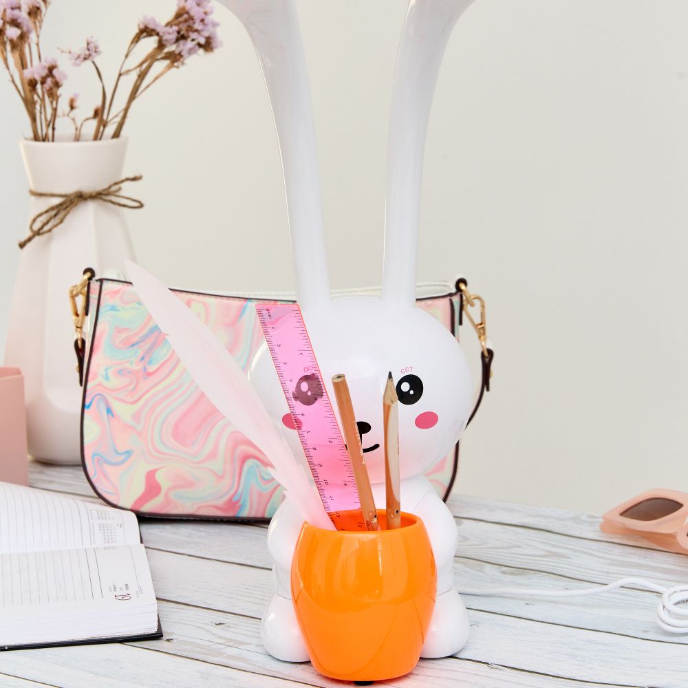 ULM-D160 12W-3000-6000K-DIM WHITE Светильник настольный светодиодный Заяц. с подставкой под канцелярские принадлежности. Сенсорный выключатель. Диммер. Белый. TM Uniel