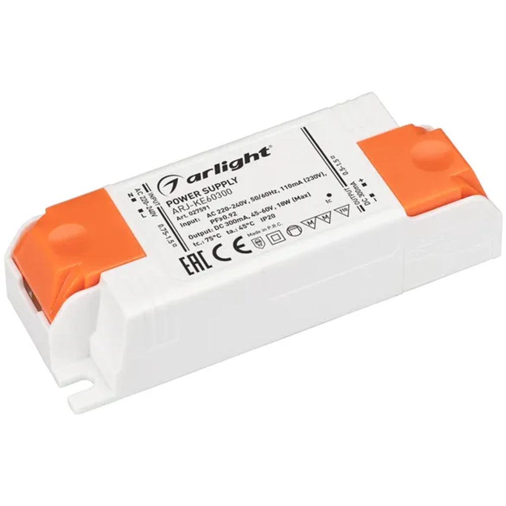 Блок питания ARJ-KE60300 (18W, 300mA, PFC) (Arlight, IP20 Пластик, 5 лет) 027591
