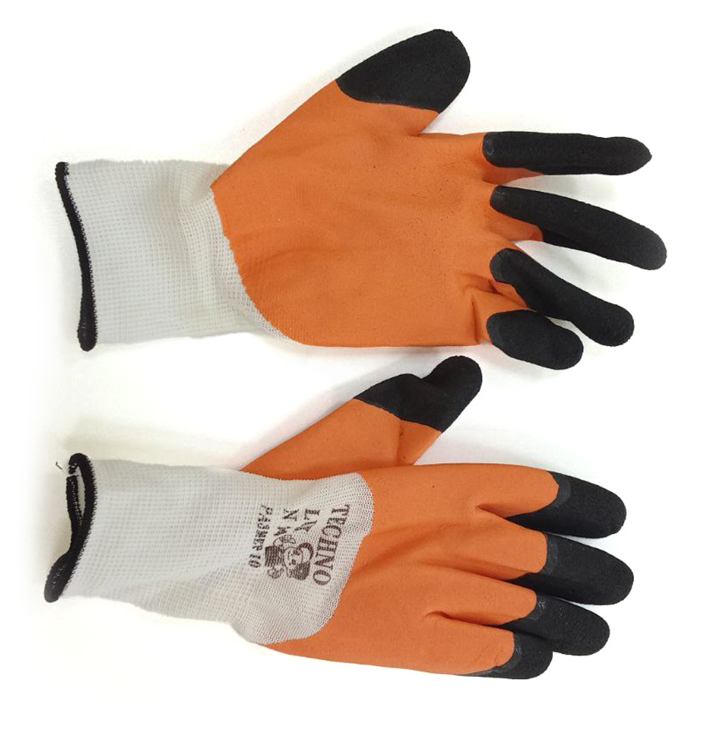 Перчатки нейлоновые "Черный Пальчик" полный облив Оранжевые вспененные (уп-12шт)