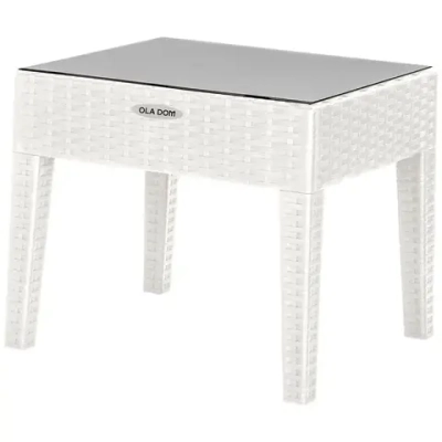 Столик журнальный квадратный RATTAN OLA DOM со стеклом белый 530х450мм