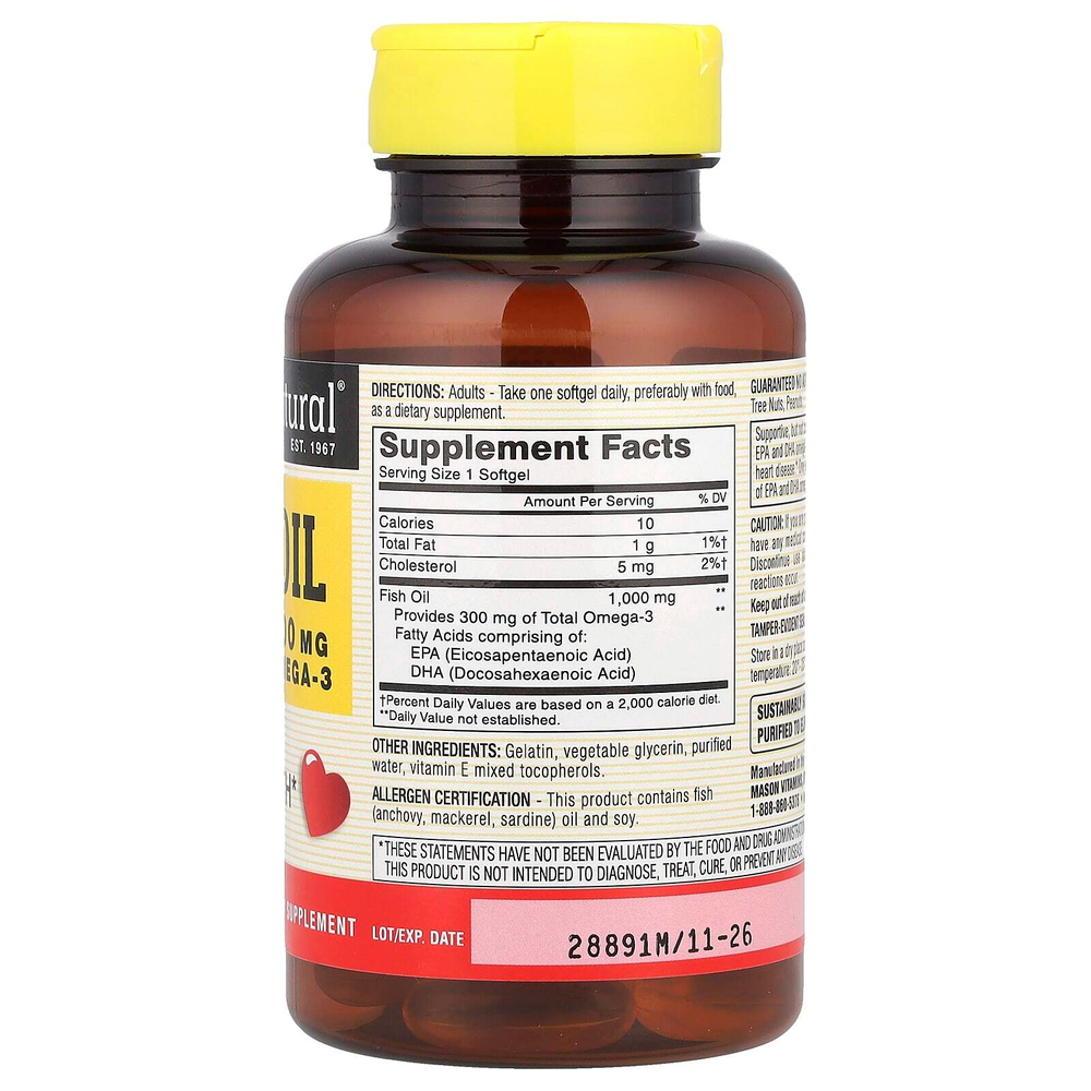Mason Natural, Рыбий жир, 1000 мг, 60 мягких таблеток