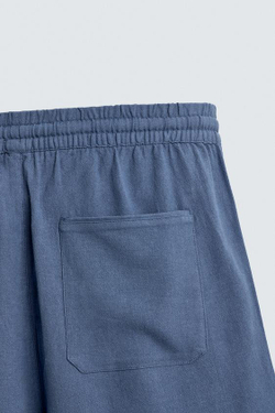 ZARA БЕРМУДЫ RELAXED FIT ИЗ ВИСКОЗЫ И ЛЬНА, ГОЛУБОЙ