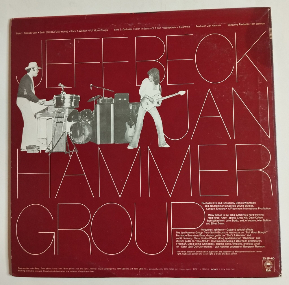 Винтажная виниловая пластинка LP Jeff Beck With The Jan Hammer Group Live (Japan 1979) (No Obi)