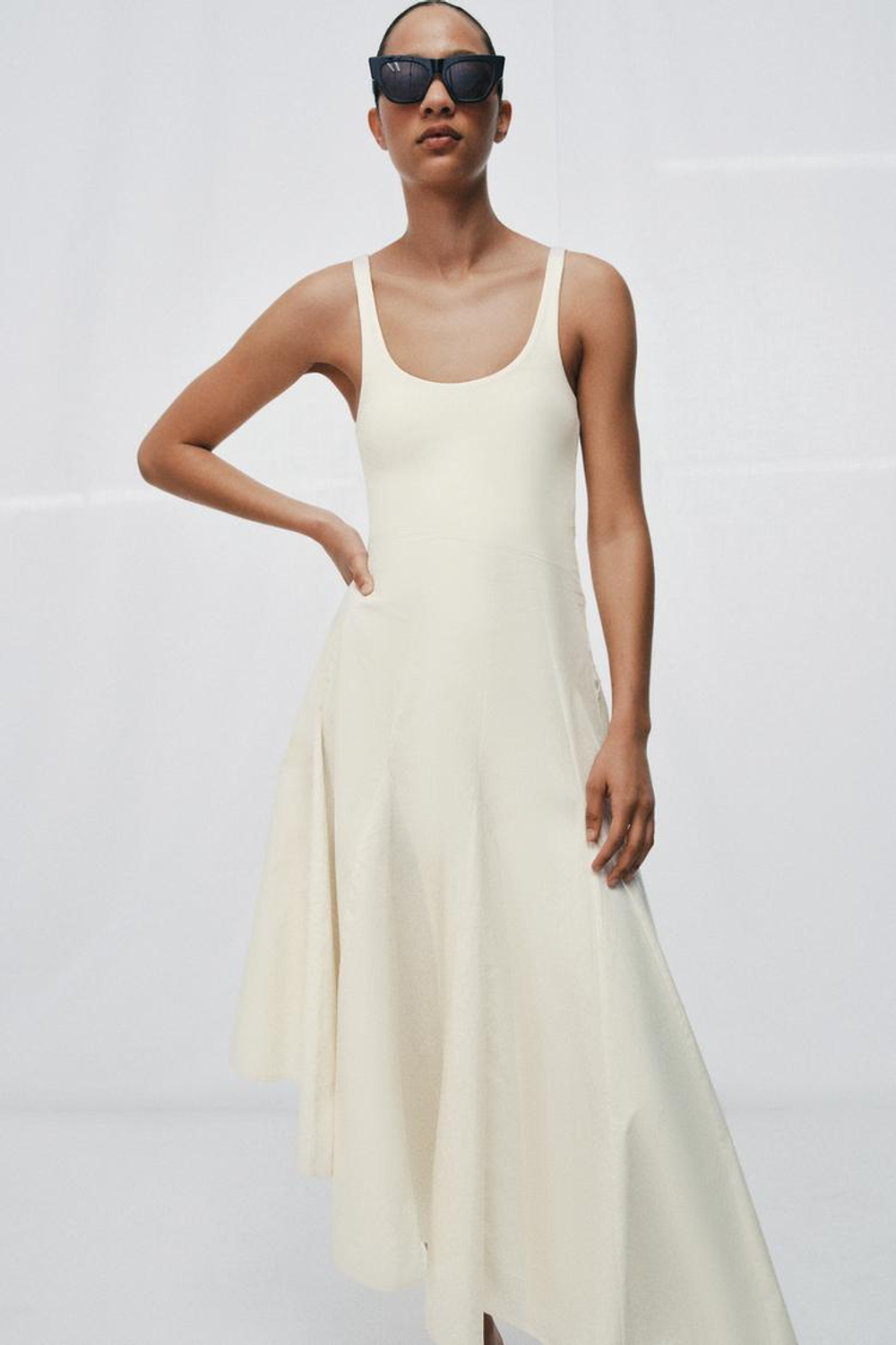 ZARA КОМБИНИРОВАННОЕ ПЛАТЬЕ ГОДЕ, ЭКРЮ