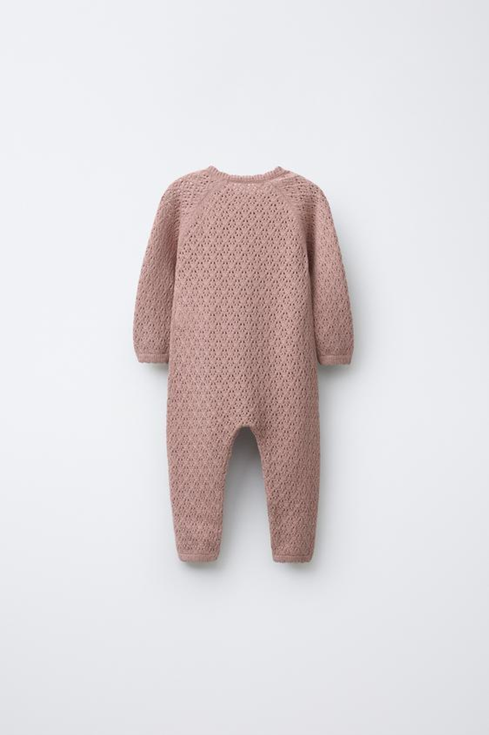 ZARA ТРИКОТАЖНЫЙ КОМБИНЕЗОН С АЖУРНЫМИ ДЕТАЛЯМИ, РОЗОВАТЫЙ