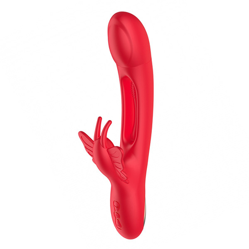 Красный вибратор-кролик 25см с функцией фингеринга Secwell Flicking Butterfly Rabbit Vibrator SW2029