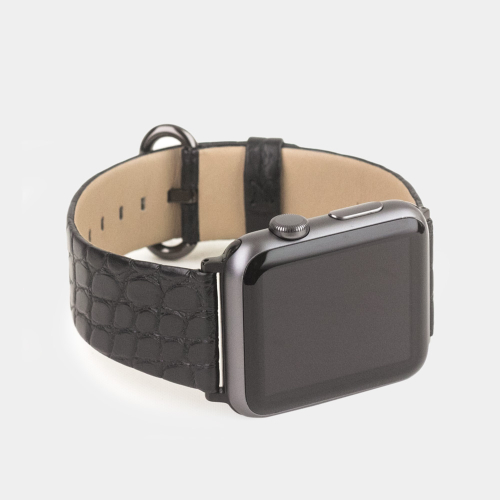 Ремешок для Apple Watch 44/45/46 mm из кожи аллигатора, черного цвета
