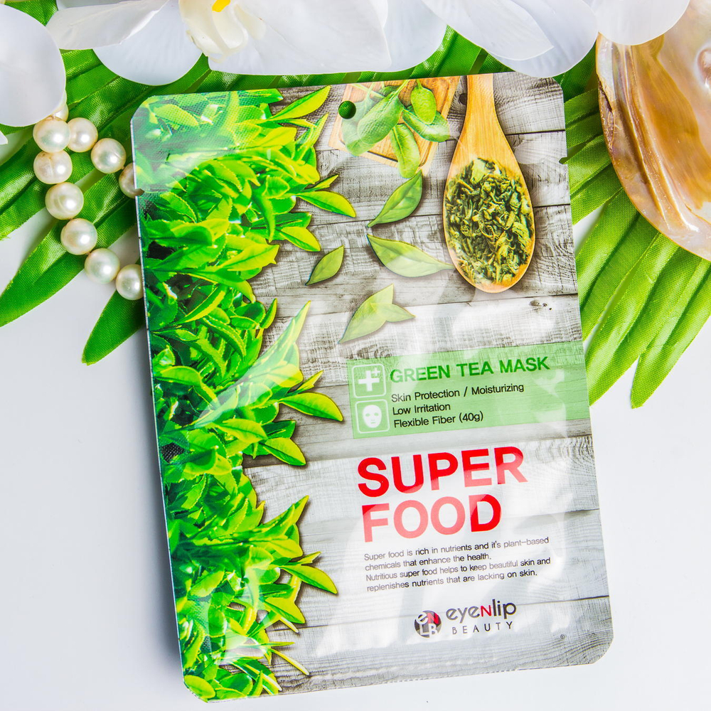Тканевая маска экстрактом зеленого чая Eyenlip Super Food Mask - Green Tea.