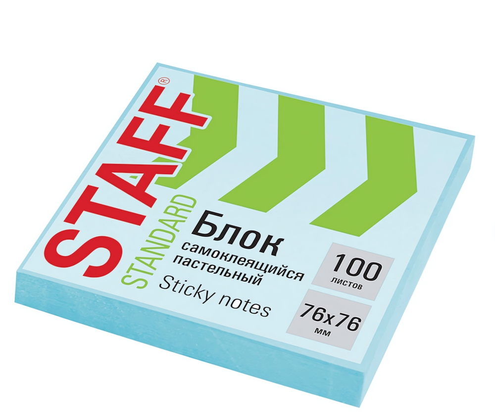 Блок самоклеящийся 76х76мм. 100л. "Standard" пастельный, голубой (STAFF)