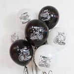 Шар (12''/30 см) С Днем Рождения! (мотоциклы), Черный/Белый, пастель, 2 ст, 25 шт.