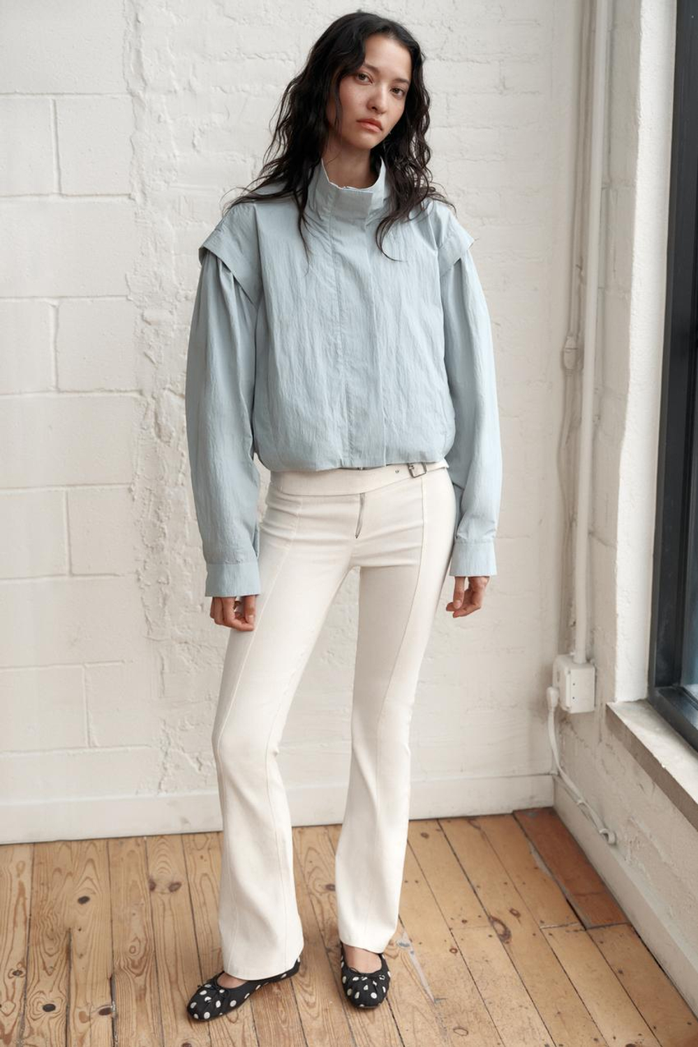 ZARA КУРТКА С ВЫСОКИМ ВОРОТНИКОМ, СЕРО-СИНИЙ