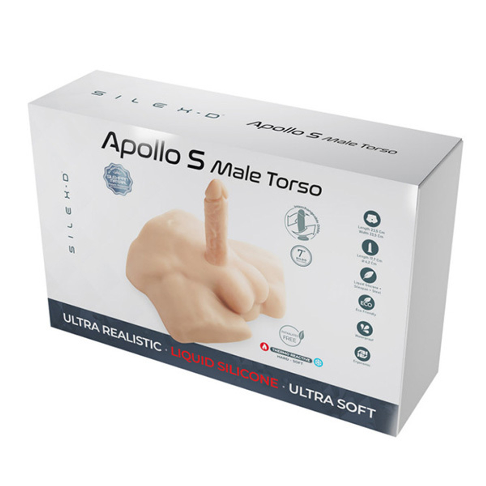 Телесный торс со съемным фаллоимитатором SilexD Apollo S Mid Ultra Realistic Half Torso with Dildo 7" Included