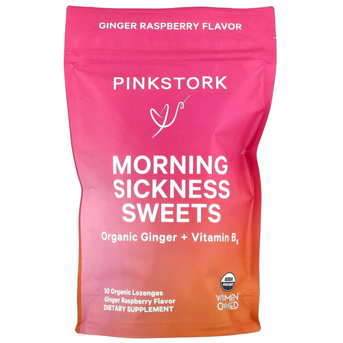 Pink Stork, Morning Sickness Sweets, имбирь и малина, 30 органических пастилок