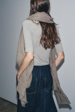 ZARA ФУТБОЛКА С РУКАВАМИ ТРИ ЧЕТВЕРТИ, БЕЖЕВЫЙ МЕЛАНЖ