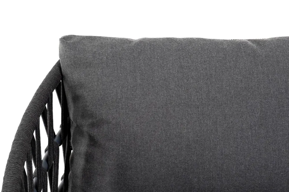 "Диего" диван 2-местный плетеный из роупа, каркас алюминий темно-серый (RAL7024) муар, роуп темно-серый круглый, ткань темно-серая 027