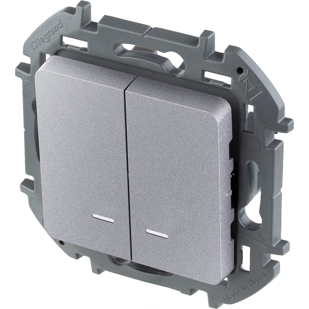 Выключатель 2х-клавишный с подсветкой/индикацией 10А 250В алюминий Inspiria Legrand