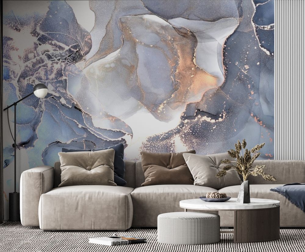 Фотообои синие разводы краски