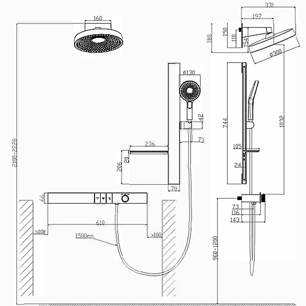 Душевая система Black&White Gravity GH9025NGM оружейная сталь