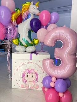 Воздушные шары в коробке Единорог №344