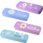 Пенал металлический 2 отделения Alingar, таблица умножения, 55 х 190 мм, "Daisy", ассорти (голуб,роз,фиолет, бирюз), цветочки