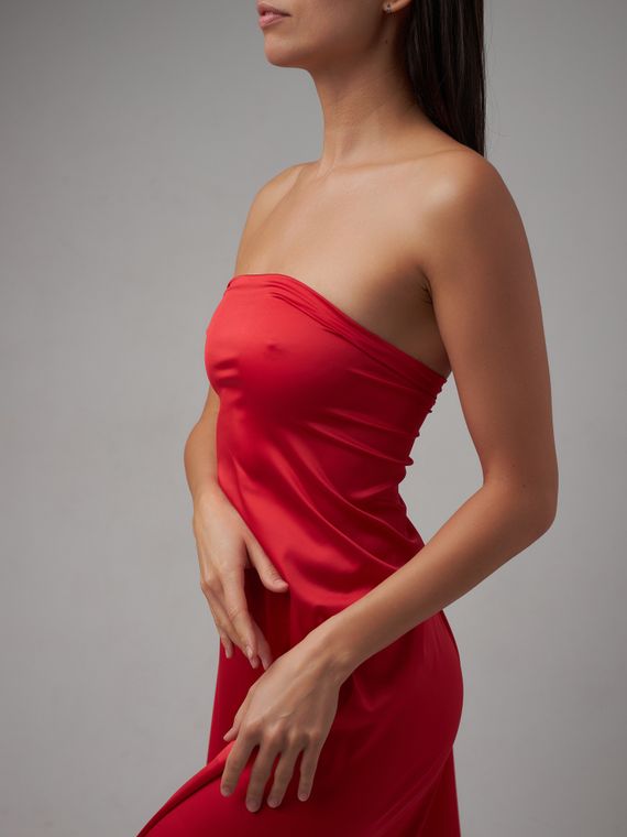 Атлас (сатин) эластичный бельевой, красный 100 (мерный лоскут)