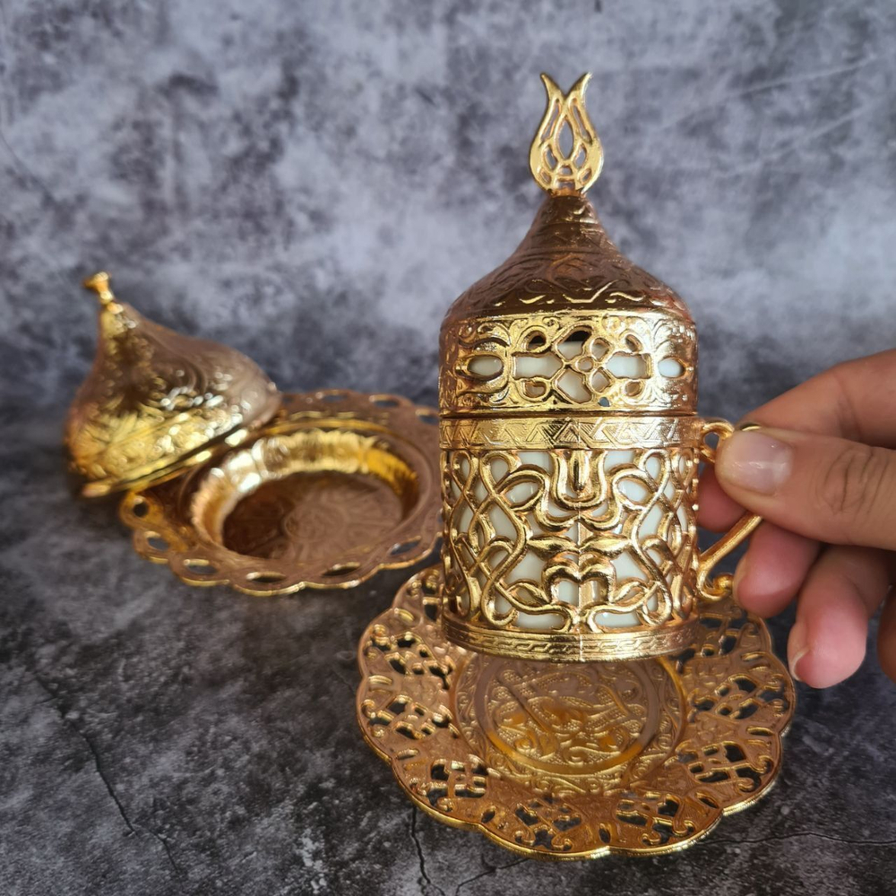 Кофейный набор "Тюльпан" на 6 персон с подносом/ACAR. Турция (золотистый 27 предметов)
