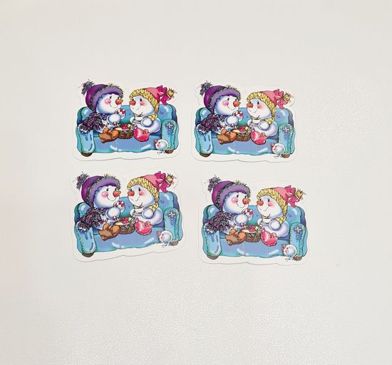 Новогодние малышки-открытки, Снеговики на диване, блестки (4 шт.)