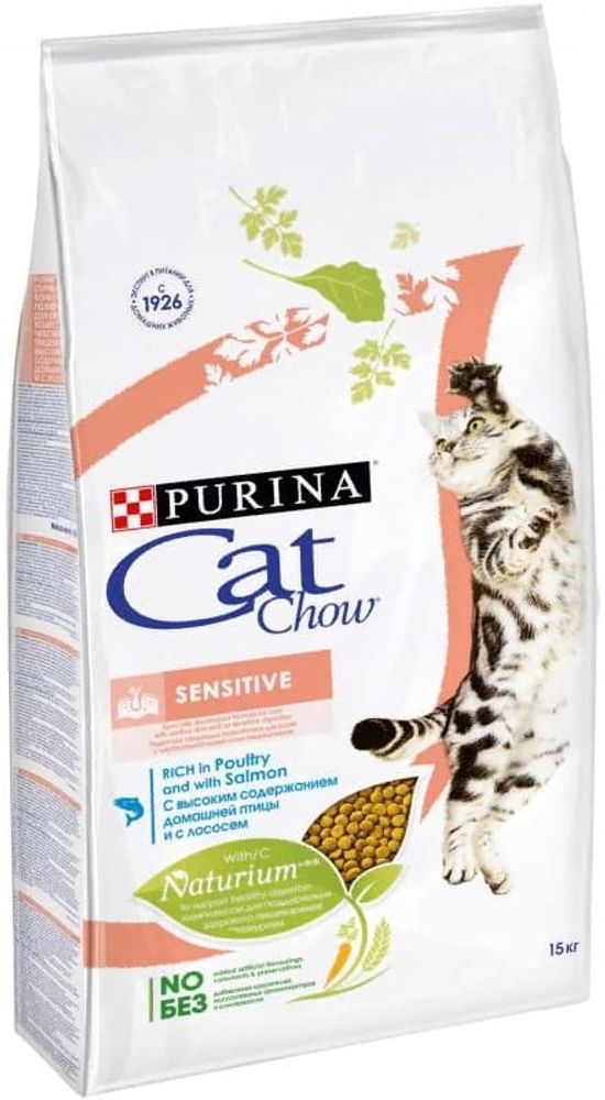 Сухой корм Cat Chow® для кошек с чувствительным пищеварением, с домашней птицей и лососем, Пакет 1,5 кг