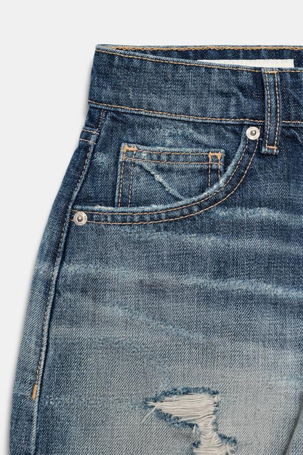 ZARA ДЖИНСОВЫЕ ШОРТЫ TRF С ВЫСОКОЙ ПОСАДКОЙ И РАЗРЫВАМИ, МОРСКОЙ СИНИЙ