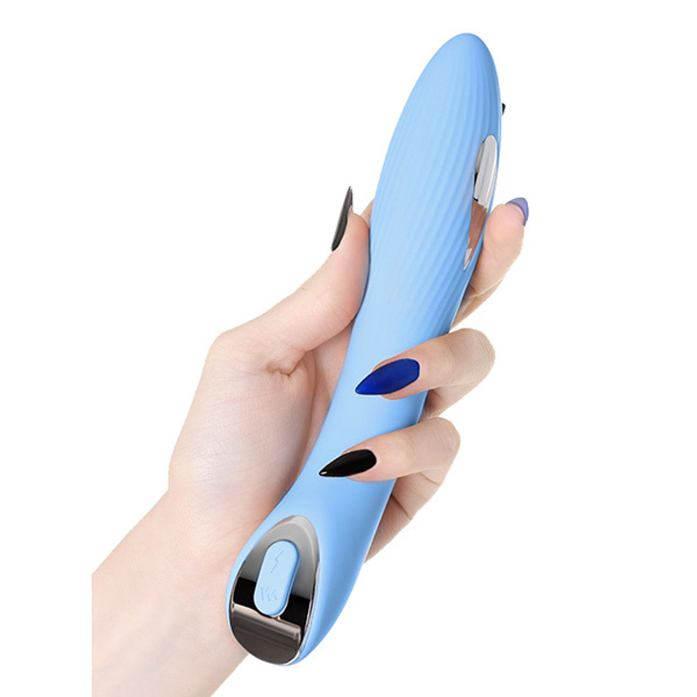 Голубой силиконовый вибратор 21см с электростимуляцией ToyFa Physics Tesla Gpoint 796004