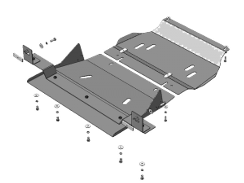 Усиленная защита Motodor картера двигателя, переднего дифференциала, кпп. 5 мм, алюминий. для Mitsubishi Pajero Sport II 2012-2016 арт.31320