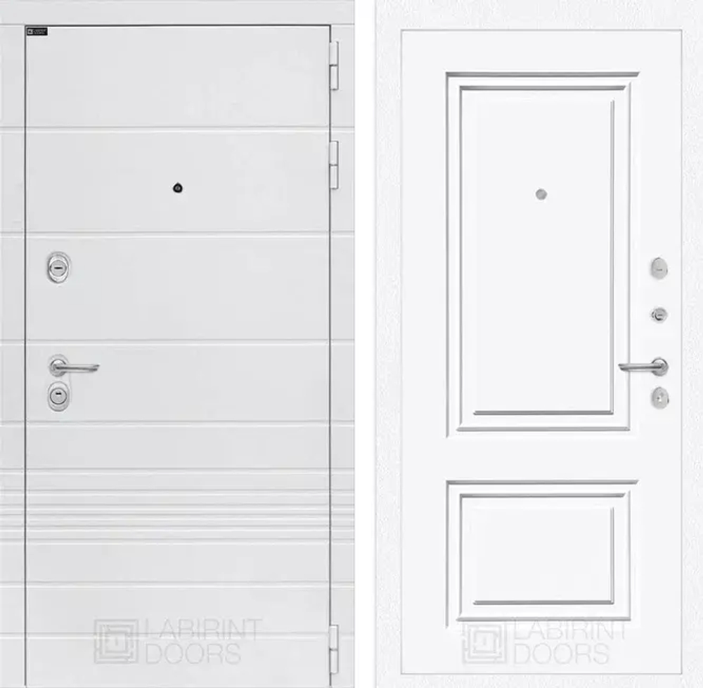 Входная дверь белая Лабиринт Trendo (Трендо) 26 Эмаль белая RAL 9003 / Белый камень