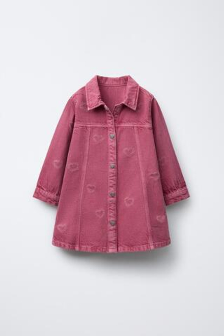 ZARA ПЛАТЬЕ ИЗ ТВИЛА С СЕРДЕЧКАМИ, ЦВЕТ ФУКСИИ
