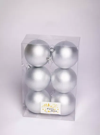 Набор пластиковых шаров Анет 80 мм., серебро матовый, 6 шт., ЕлкиТорг (150302)