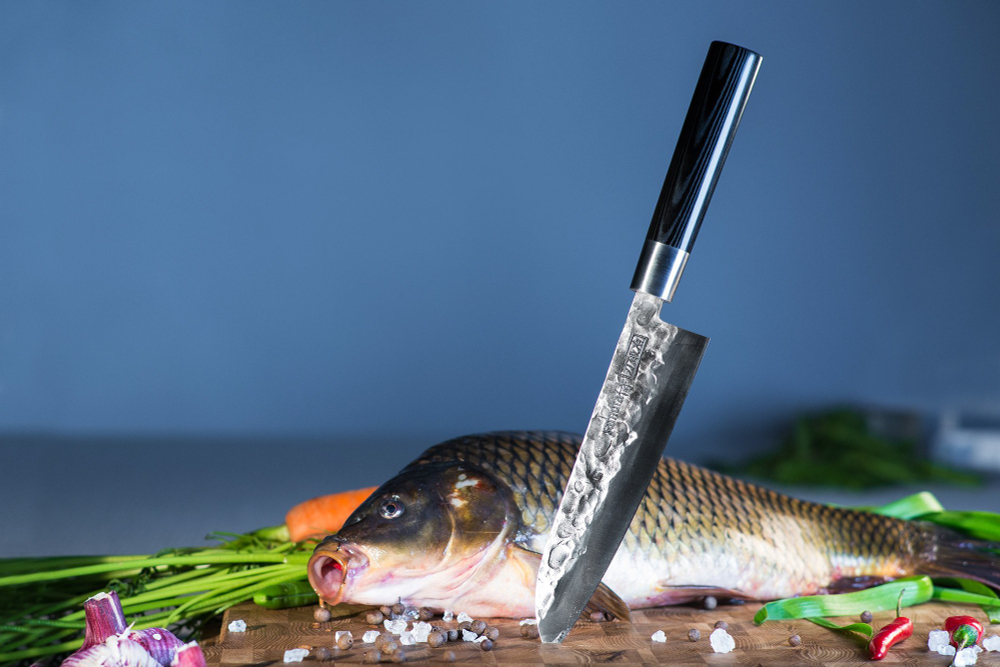 Нож кухонный Сантоку 18.2см, гвоздичное масло и салфетка Samura Blacksmith