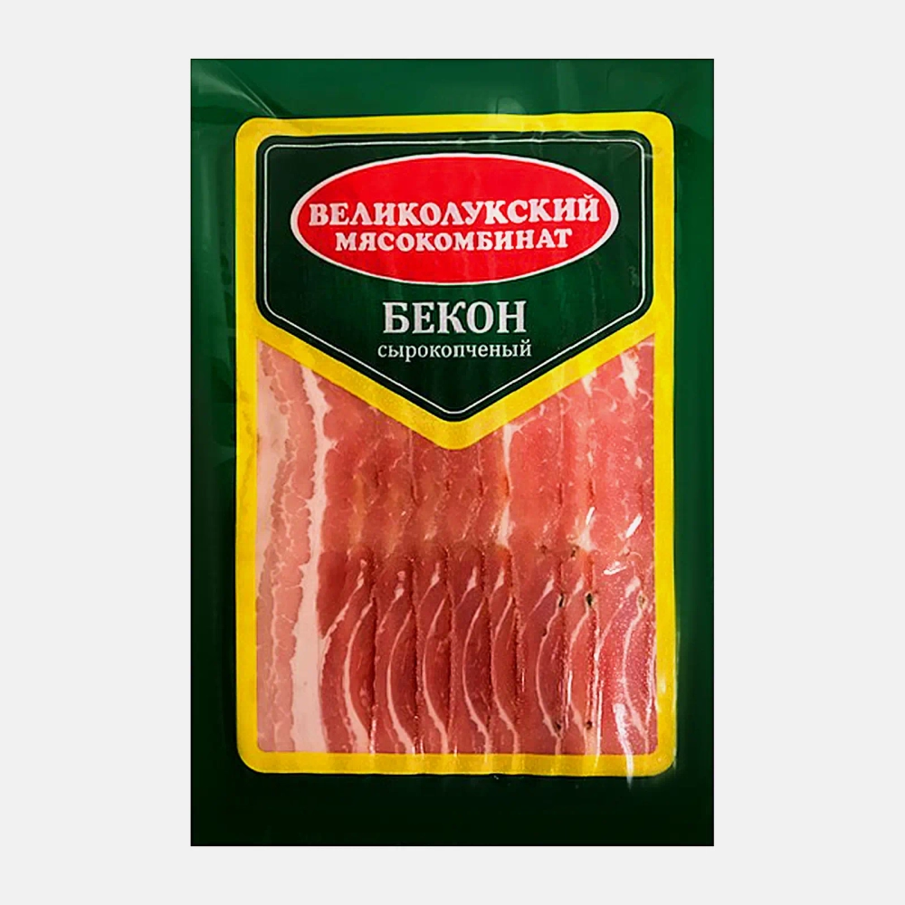 Бекон из свинины Великолукский МК сырокопченый нарезка 200г