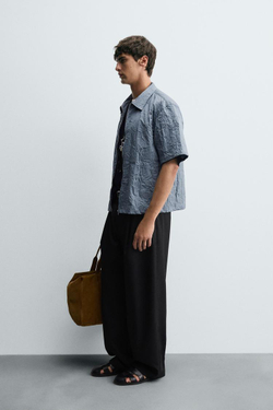 ZARА РУБАШКА С ЭФФЕКТОМ ПОМЯТОСТИ НА МОЛНИИ, НЕБЕСНО-ГОЛУБОЙ