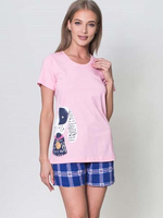 Оригинальная пижама с синими клетчатыми шортиками (Размер: M) (Цвет: розовый)