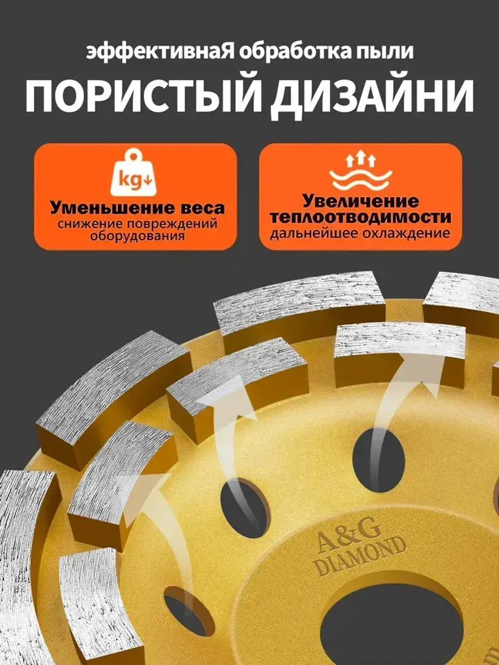 Чашка алмазная зачистная двухрядная , сегмент 125 мм / Шлифовальный круг / Круг зачистной